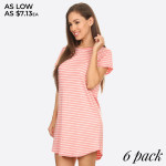 Wholesale striped short sleeve tunic dress Scoop Neckline Short Sleeve Curved He