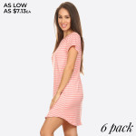 Wholesale striped short sleeve tunic dress Scoop Neckline Short Sleeve Curved He