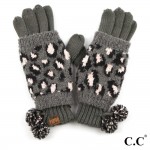 Wholesale c C CG Leopard jacquard knit glove knit pom Polyester One fits most